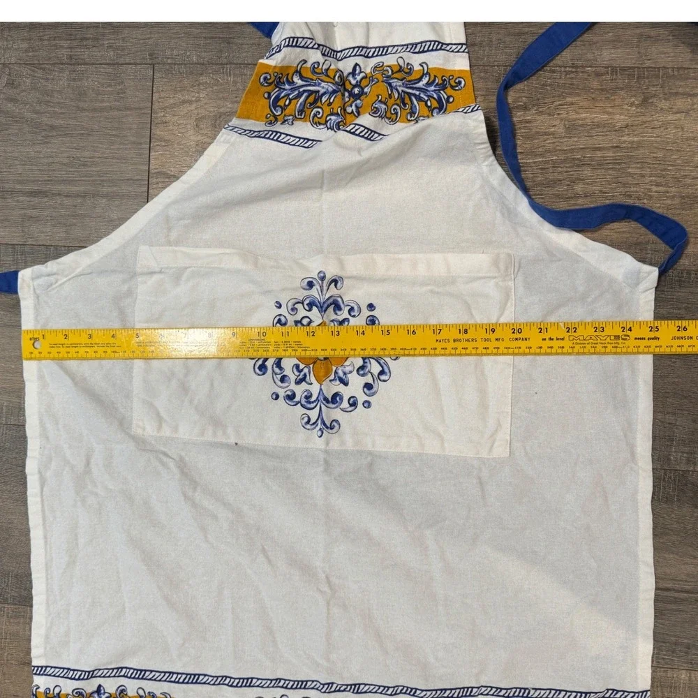 Sur‎ La Table Mediterranean Tile Print Cotton Bib Apron Blue Yellow White